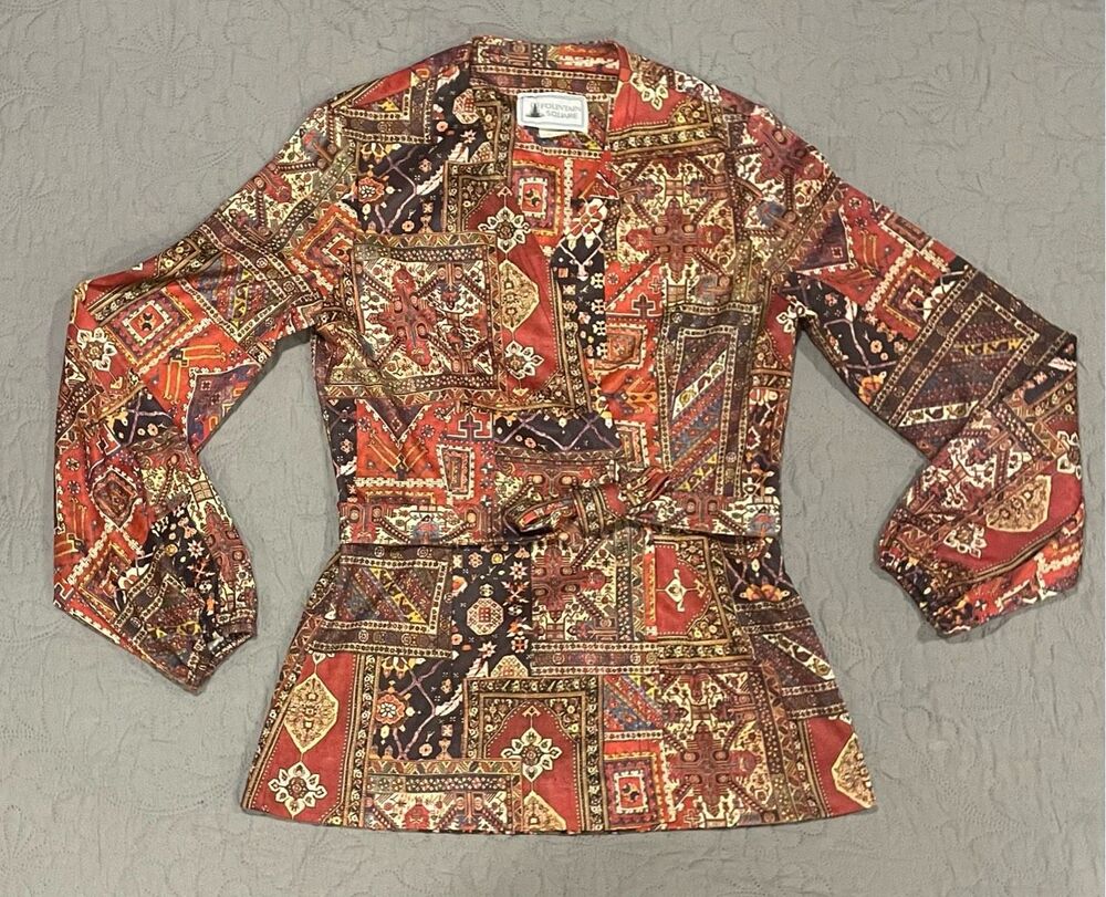 Fountain Square Groovy Vintage Boho 70s Union Label Blouse Orange 10